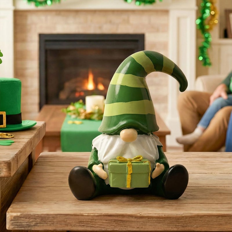 Sm:)e Smile Resin Figurines Set of 4 - Sweet St.Patrick's Day Gnome Shamrock Gift, Indoor Mantle Centerpieces and Tabletop Display - Image 4