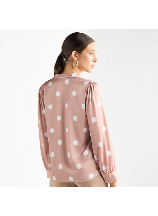 Splash FAV All-Over Polka Dot Print V-neck Top with Long Sleeves  - Image 3