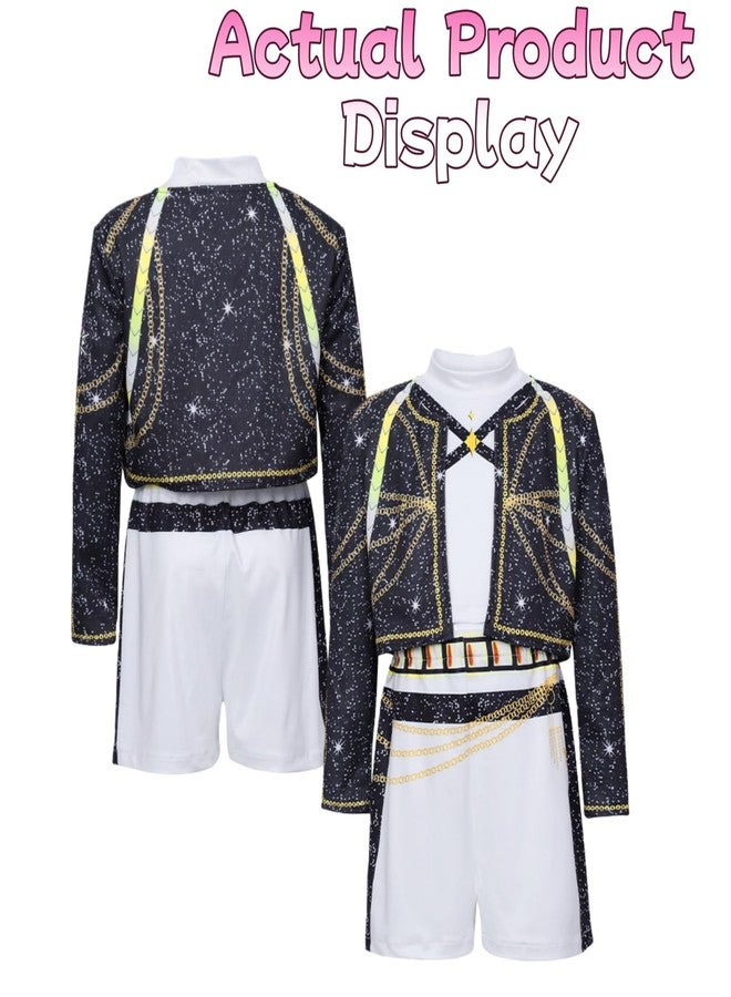 SAVITO Pop Singer Performance Outfits, Black Golden Printed Clothing Suitable for Kids Aged 3-12, Halloween Cosplay Costumes, Black B for 5-6 Years/130CM - Image 2