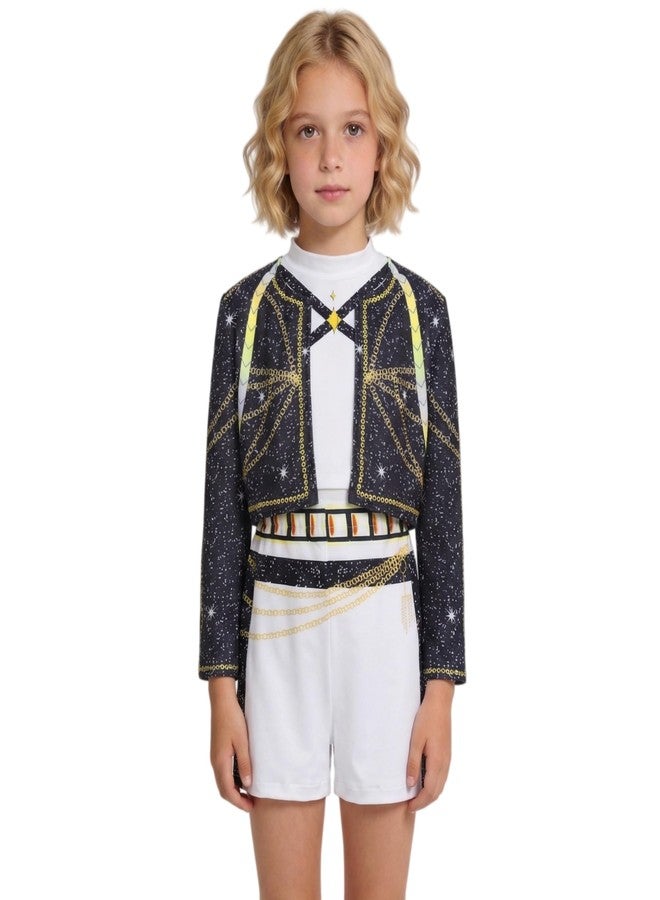SAVITO Pop Singer Performance Outfits, Black Golden Printed Clothing Suitable for Kids Aged 3-12, Halloween Cosplay Costumes, Black B for 5-6 Years/130CM - Image 1
