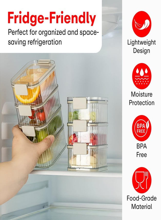 PRIME PICK مجموعة حاويات تخزين طعام محكمة الإغلاق وقابلة للتكديس من برايم بيك - منظمات بلاستيكية مانعة للتسرب وخالية من مادة BPA، مناسبة للثلاجة وخزانة المؤن والمطبخ، صناديق شفافة موفرة للمساحة لتحضير الوجبات الخفيفة والخضراوات وغيرها (مجموعة من 5 قطع) - Image 4