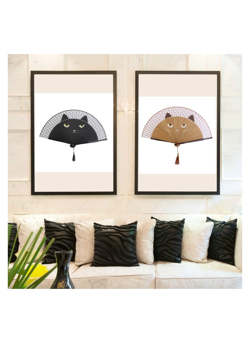 SYOSI - Folding Fan Handheld Fans Cat Cartoon Kung Fu Fan Elegant Chinese Japanese Style for Women Men Silk Folding Fans with Bamboo Frames for Dancing Cosplay Wedding Party Props Decoration( Brown) - Image 1