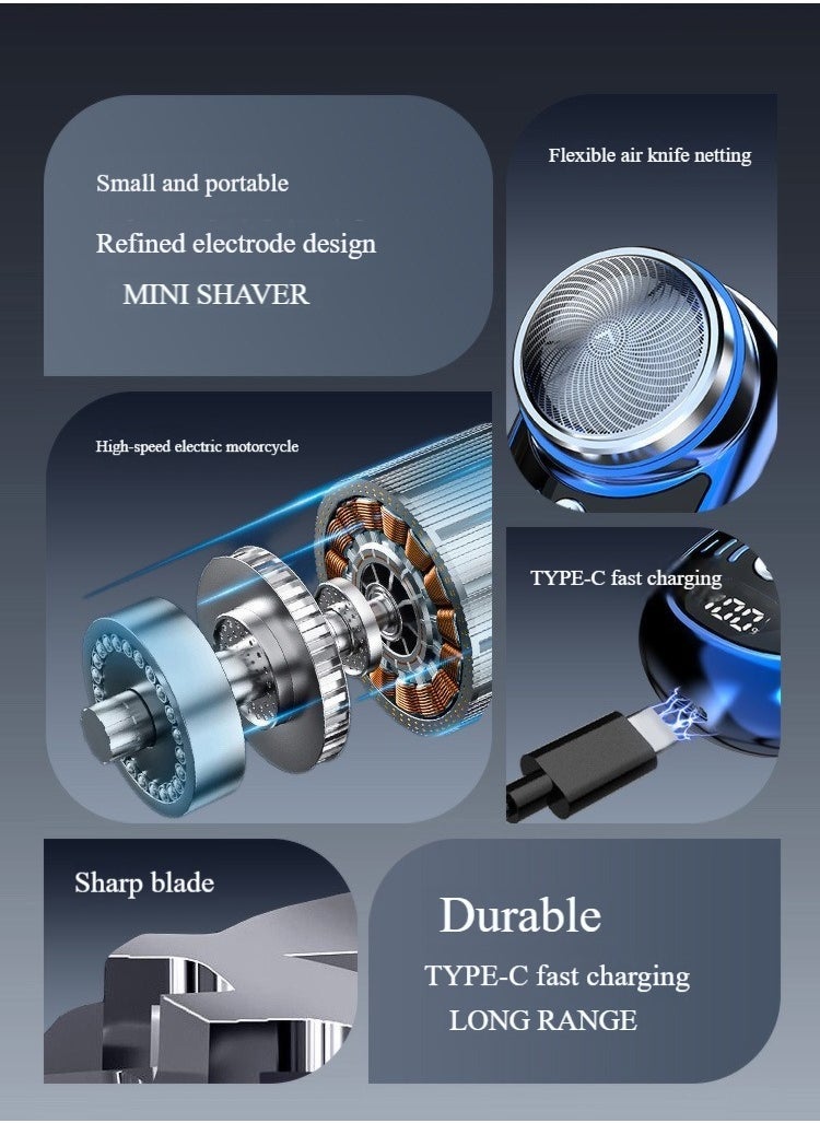 إسكدنيا ماكينة حلاقة كهربائية للرجال، ماكينة حلاقة صغيرة محمولة، ماكينة حلاقة بشحن USB، ماكينة حلاقة رطبة وجافة قابلة لإعادة الشحن (أزرق) - Image 2