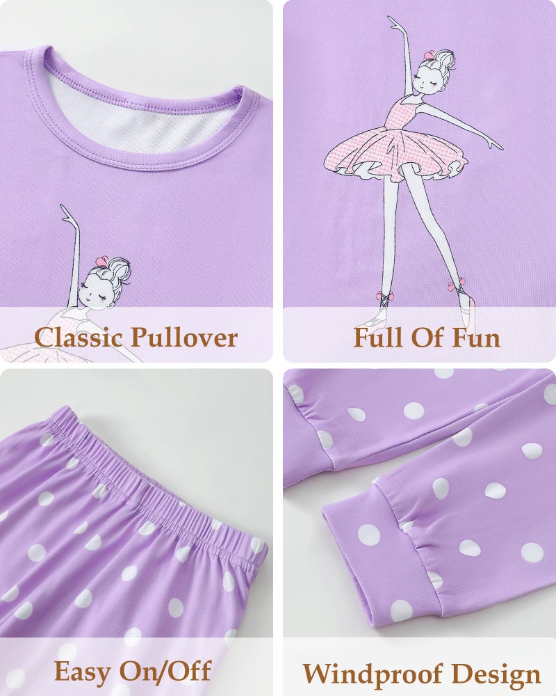 Mikrdoo Girls Pajamas Kids Pjs: 2 Piece Girls Pajamas Size 6 Long Sleeve Top and Polka Dot Pants Comfortable Pjs Cozy Sleepwear Purple Ballet - Image 5
