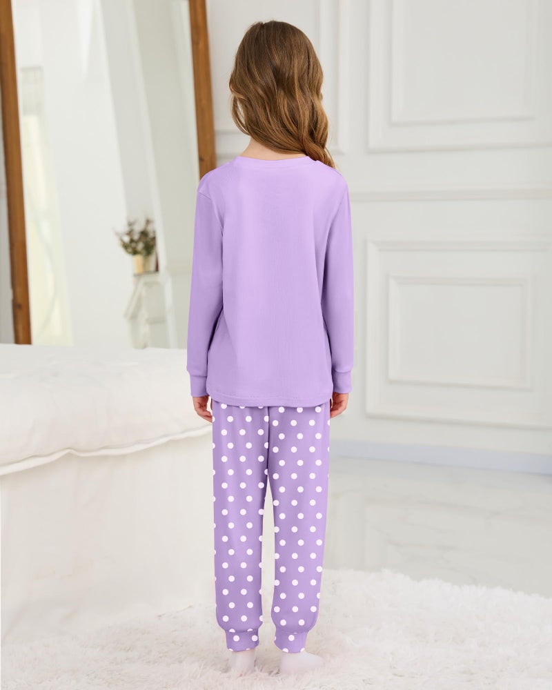 Mikrdoo Girls Pajamas Kids Pjs: 2 Piece Girls Pajamas Size 6 Long Sleeve Top and Polka Dot Pants Comfortable Pjs Cozy Sleepwear Purple Ballet - Image 3