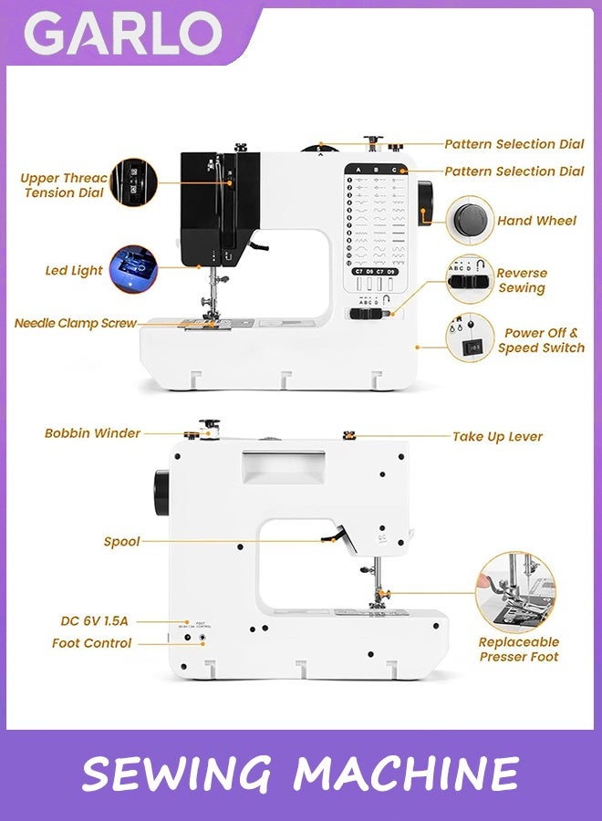 Garlo Sewing Machine for Beginners, Portable Mini Stitching Machine with Extension Table,38 Stitch Patterns 3 Adjustable Speed with 4 Replaceable Presser Feet And 113 Sewing Kits - Image 4