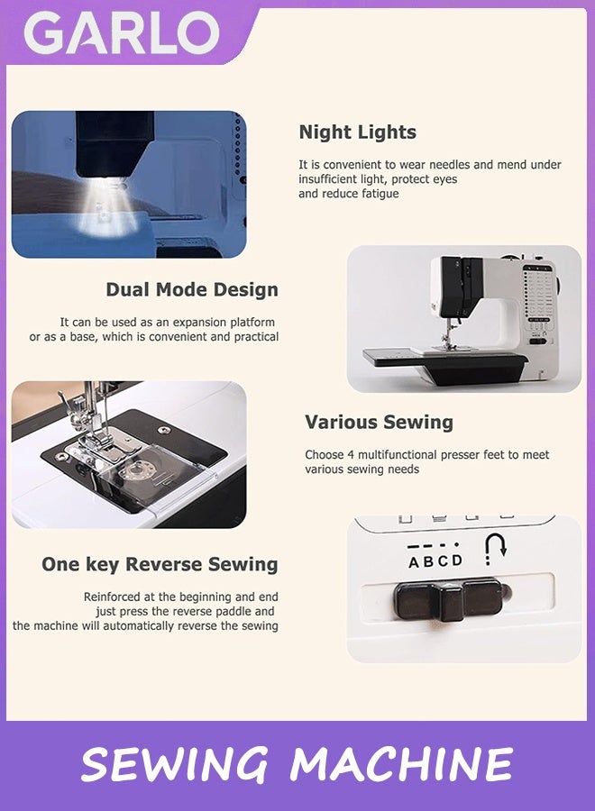 Garlo Sewing Machine for Beginners, Portable Mini Stitching Machine with Extension Table,38 Stitch Patterns 3 Adjustable Speed with 4 Replaceable Presser Feet And 113 Sewing Kits - Image 3