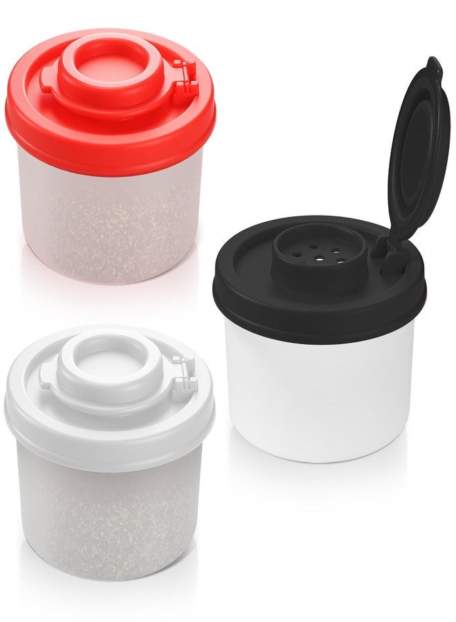 Quilax 3Pcs Mini Salt and Pepper Shakers, Plastic Lunch Salt and Pepper, Portable Plastic Travel Shaker for Camping, Picnic Outdoors, Lunch Boxes (Black, White, Red) - Image 1