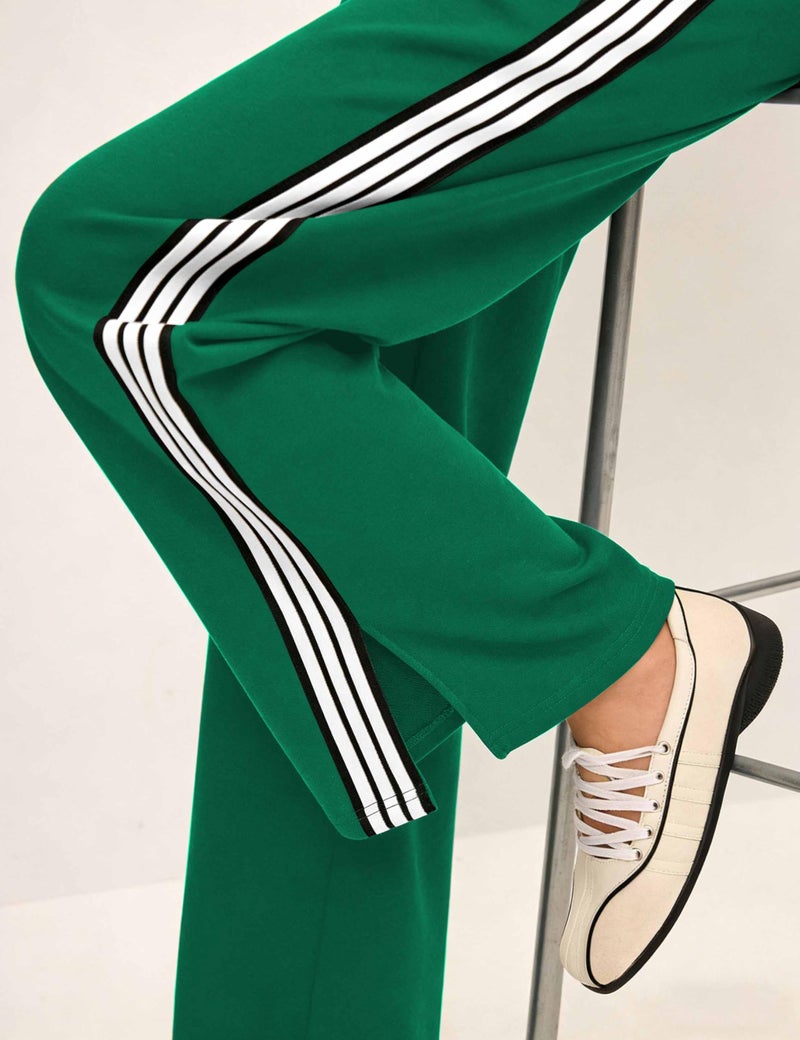 Lumister Women's High Waist Wide-Leg Track Pants with Pockets Lightweight Athletic Joggers Sweatpants for Running and Gym Green - Image 5