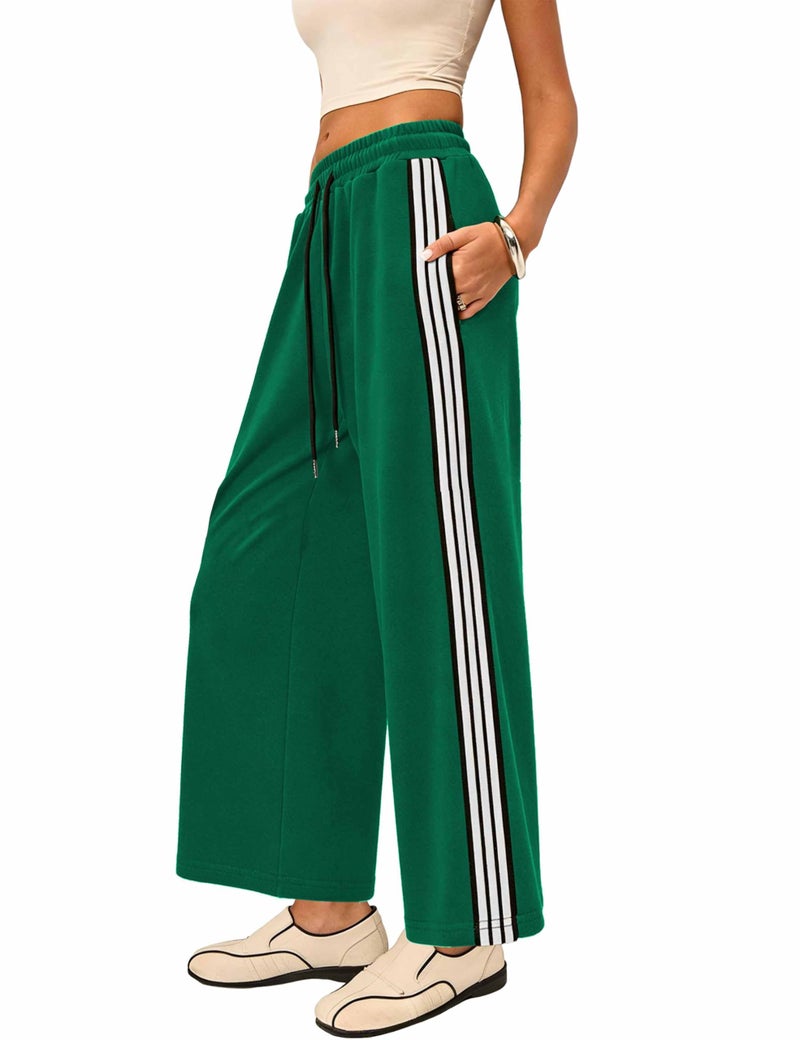 Lumister Women's High Waist Wide-Leg Track Pants with Pockets Lightweight Athletic Joggers Sweatpants for Running and Gym Green - Image 1