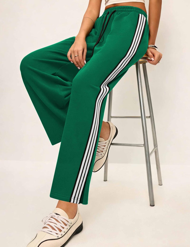 Lumister Women's High Waist Wide-Leg Track Pants with Pockets Lightweight Athletic Joggers Sweatpants for Running and Gym Green - Image 4