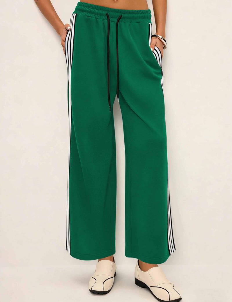 Lumister Women's High Waist Wide-Leg Track Pants with Pockets Lightweight Athletic Joggers Sweatpants for Running and Gym Green - Image 2