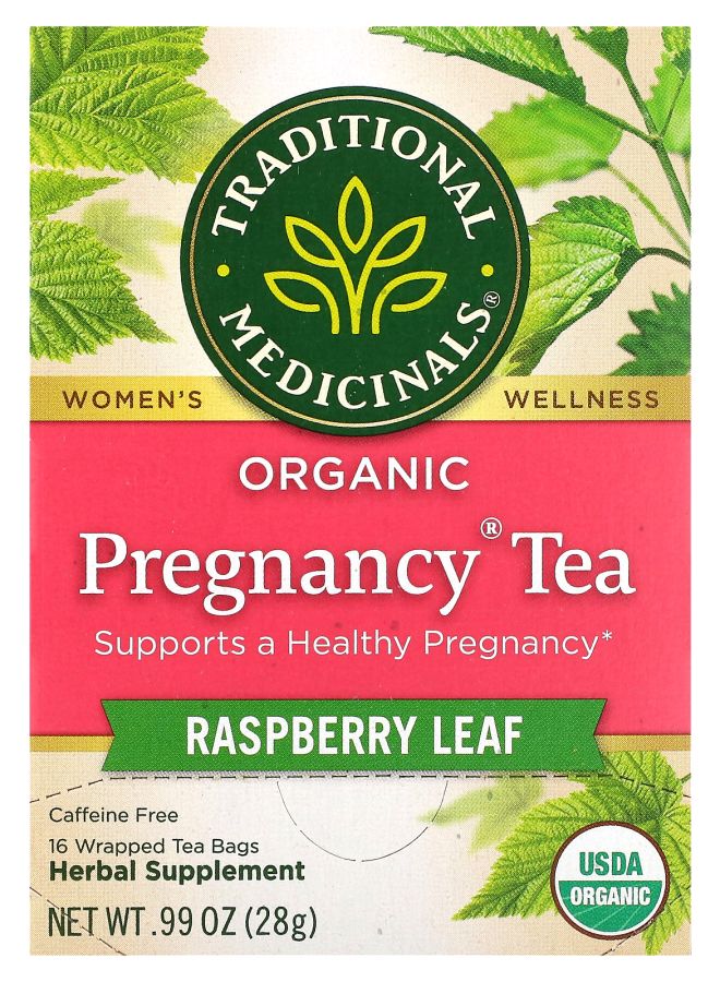 Traditional Organic Pregnancy Tea Raspberry Leaf Caffeine Free 16 Wrapped Tea Bags 0.99 oz (28 g)