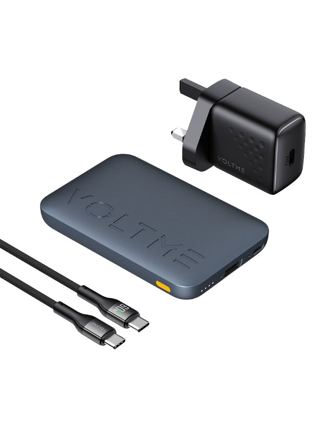 فولتمي بكج شحن فولتمي شاحن متنقل هايبركور بسعة 10000 مللي امبير وبقوة 22.5 واط وشاحن جداري وسلك شحن - أزرق داكن - Image 1