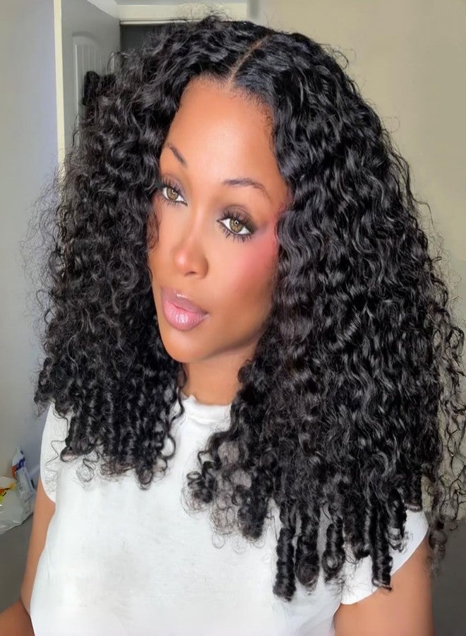 BLY Burmese Curly Glueless Wig Wear Go Human Hair Wigs with Spiral Ends 7x5 HD Lace Pre Cut Pre Plucked Bleached Knots 180% Density Natural Black 16 Inch - Image 1