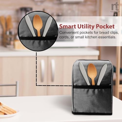 NABAAT Dust Proof Water Proof Washable Cover for 2 Slice Toaster Pop up Kitchen with Pockets Standard Size, Light Grey (11”x 6.5”x 8”) - Image 5