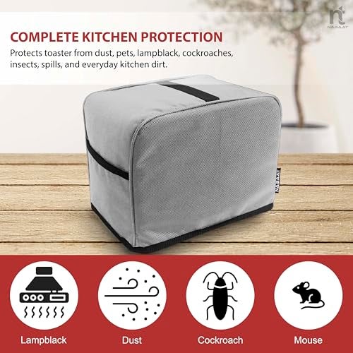 NABAAT Dust Proof Water Proof Washable Cover for 2 Slice Toaster Pop up Kitchen with Pockets Standard Size, Light Grey (11”x 6.5”x 8”) - Image 4