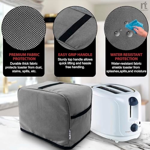 NABAAT Dust Proof Water Proof Washable Cover for 2 Slice Toaster Pop up Kitchen with Pockets Standard Size, Light Grey (11”x 6.5”x 8”) - Image 3
