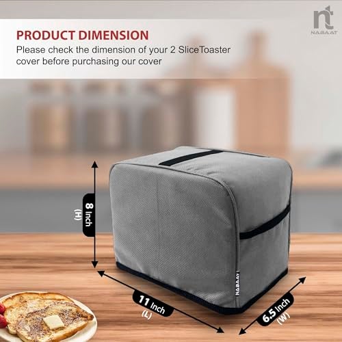 NABAAT Dust Proof Water Proof Washable Cover for 2 Slice Toaster Pop up Kitchen with Pockets Standard Size, Light Grey (11”x 6.5”x 8”) - Image 2
