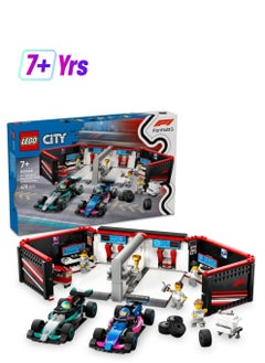 LEGO City F1 Garage & Mercedes-AMG & Alpine Cars - Toy Formula 1 Racing Vehicles Set with 2 Drivers & 4 Mechanic Minifigures - Gifts for 7+ Year Old Boys & Girls or Adult Fans - 60444 (678 pieces)  - Image 1