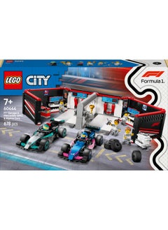 LEGO City F1 Garage & Mercedes-AMG & Alpine Cars - Toy Formula 1 Racing Vehicles Set with 2 Drivers & 4 Mechanic Minifigures - Gifts for 7+ Year Old Boys & Girls or Adult Fans - 60444 (678 pieces)  - Image 2
