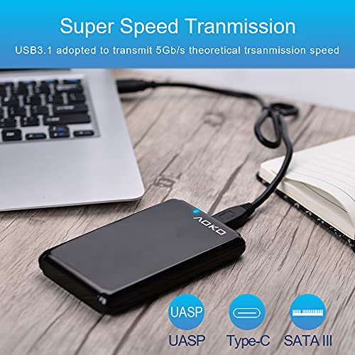 AOKO USB C 3.1 to 2.5-inch 7mm to 15mm SATA Hard Drive Enclosure(UP to 15mm Thick HDD),Tool-Free Portable Hard Drive Case Converter with Dual USB-A to C Y Cable and USB A to C Adapter - Image 4