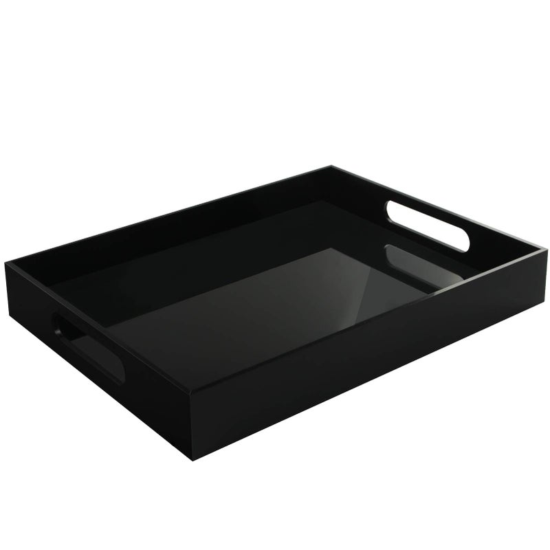 Tasybox Black Serving Tray Acrylic Decorative Serving Trays with Handles for Kitchen Dining Room Table Ottoman Vanity Countertop 16 x 12
