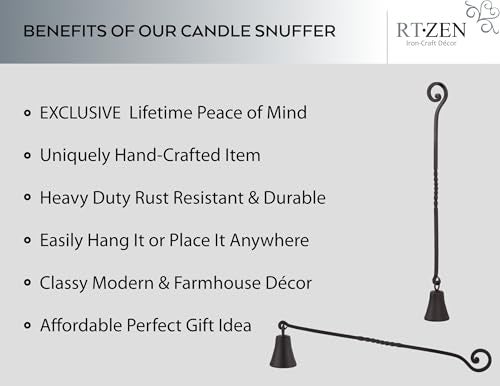 RTZEN Antique Bell Candle Snuffer - Handcrafted Decorative Rustic Wrought Iron Candle Extinguisher Candlesnuffer with Long Handle - Unique Black Matte Farmhouse Decor Accessories Gift - Image 2
