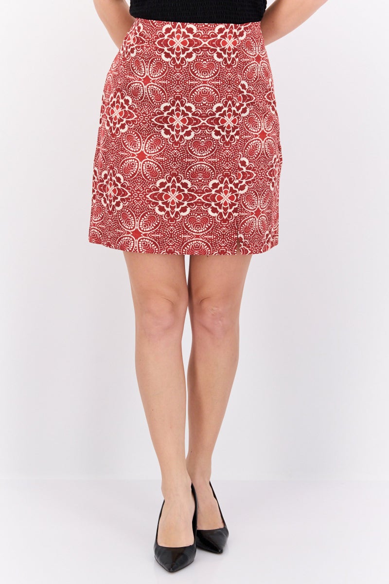 Reserved Women Floral Print Mini Skirt, Dark Brown - Image 1