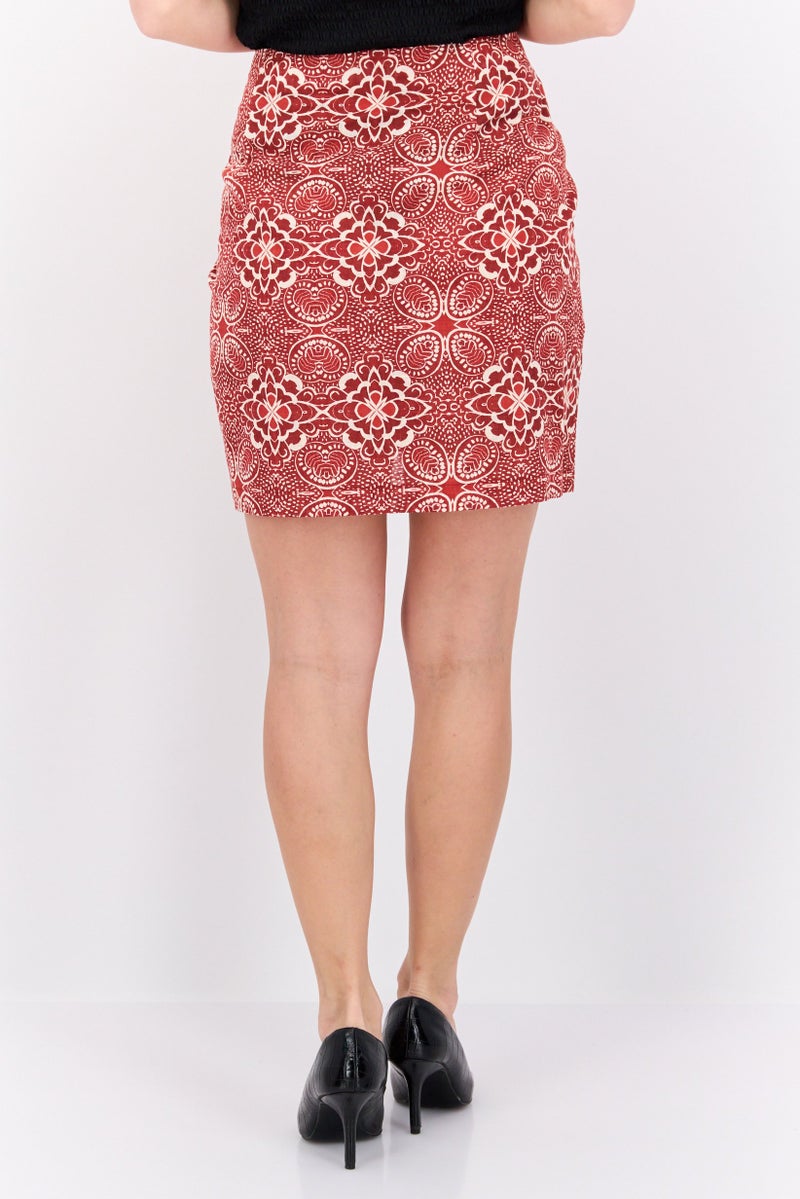 Reserved Women Floral Print Mini Skirt, Dark Brown - Image 2