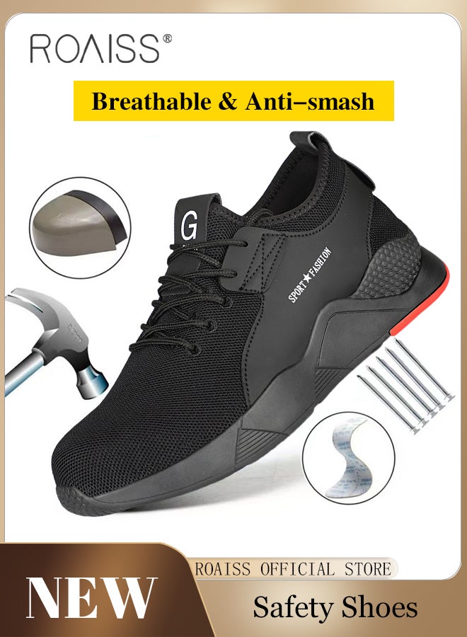 roaiss Men Steel Toe Safety Shoes, Puncture Proof Work Shoes, Stylish Sneakers for Men, Breathable Running Shoes with Soft Sole, Comfy Low Top Sports Shoes, Suitable for Construction, Industrial Sites, Manufacturing and Outdoor Activities - Image 1