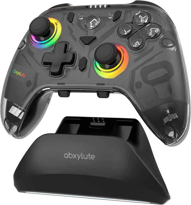 Abxylute وحدة تحكم C8 للكمبيوتر الشخصي - محول بلوتوث لاسلكي - عصا تحكم بتأثير هال وإضاءة RGB - مفاتيح ماكرو بتردد 1000 هرتز - وحدة تحكم ألعاب ذات اهتزاز مزدوج لأنظمة ويندوز وأندرويد وسويتش وستيم والتلفزيون وآي أو إس مع قاعدة شحن - Image 1