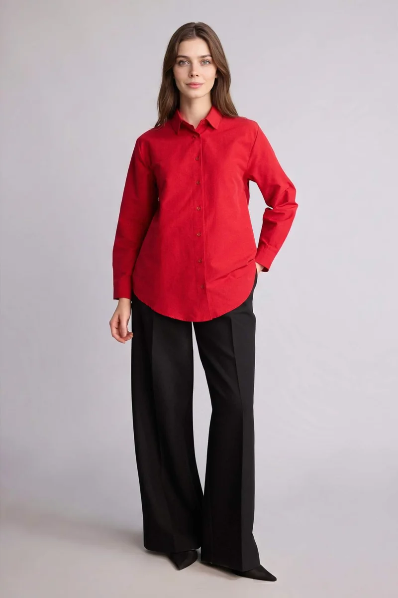 ديفاكتو Relax Fit Poplin Shirt Collar Long Sleeve Tunic