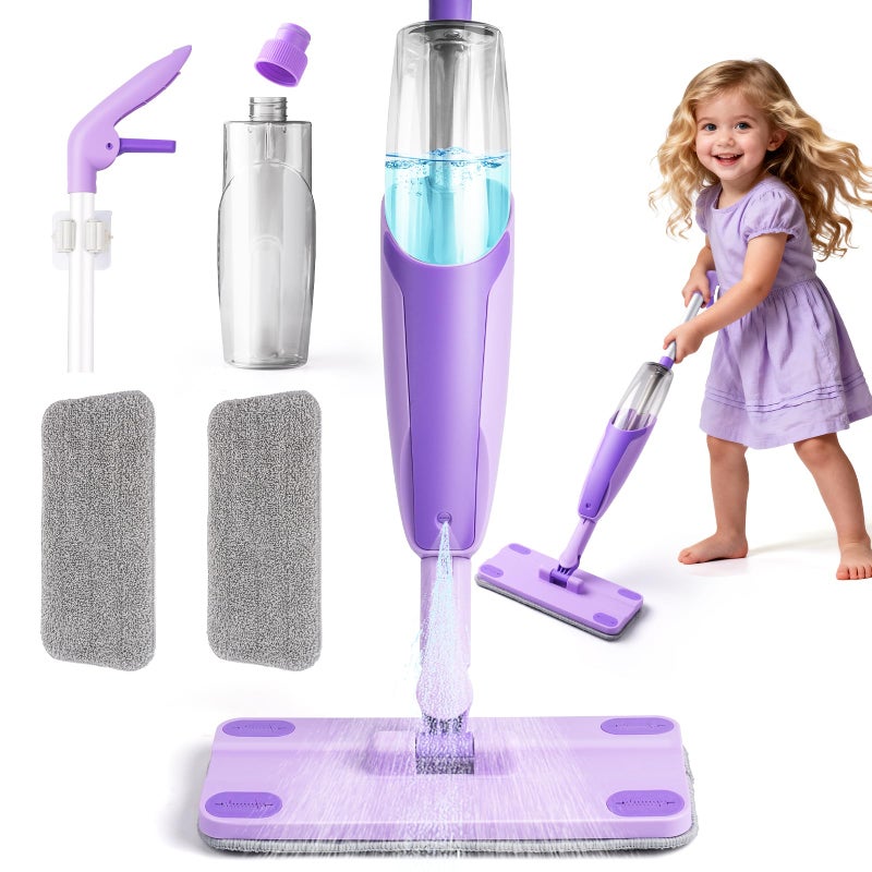 Yeeammk Purple Mini Spray Mop for ToddlerMontessori Cleaning Toy That Real Spray WaterPretend Playhouse Essentials for Girls Ages 38Toddler Educational Housekeeping Set - Image 3