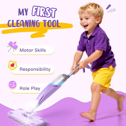 Yeeammk Purple Mini Spray Mop for ToddlerMontessori Cleaning Toy That Real Spray WaterPretend Playhouse Essentials for Girls Ages 38Toddler Educational Housekeeping Set - Image 5