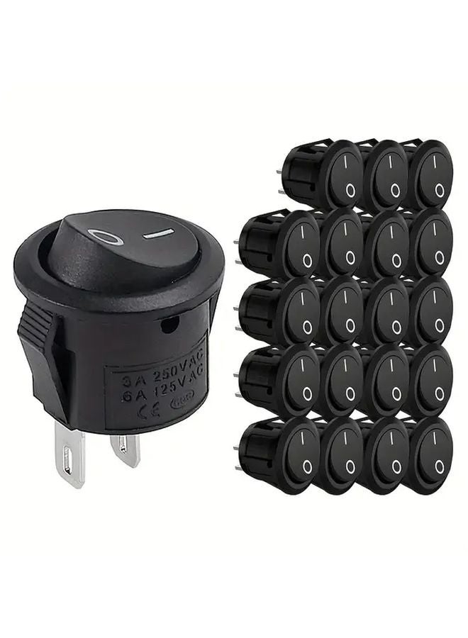 20 قطعة مفتاح تبديل أسود صغير 16 مم SPST 2 دبوس تشغيل/إيقاف 3 أمبير 250 فولت تيار متردد توصيل سريع - Image 1
