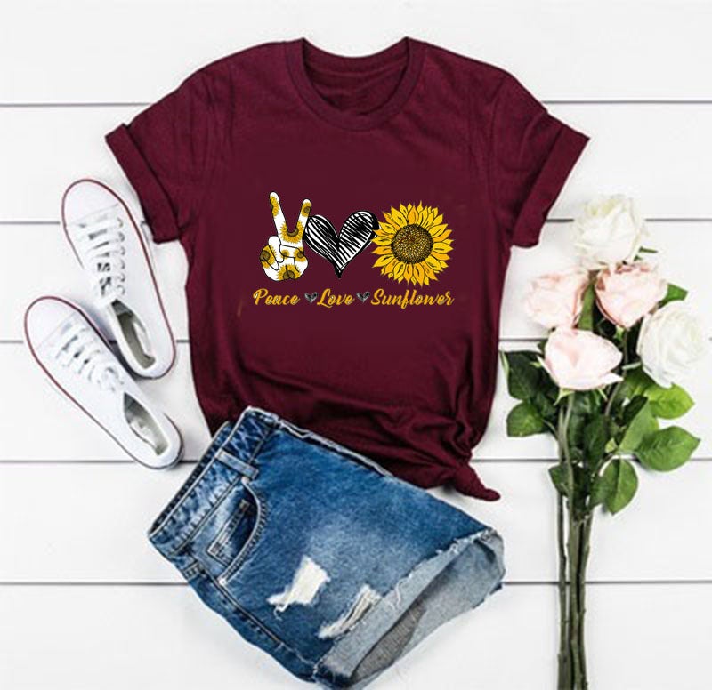 wish Love and Peace Peace Love sunshine Sunflower Short Sleeve T-Shirt - Image 3