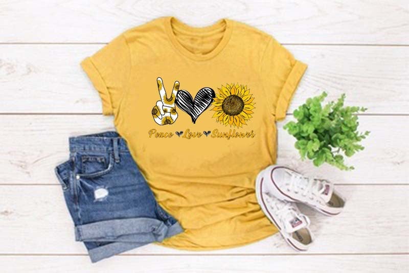 wish Love and Peace Peace Love sunshine Sunflower Short Sleeve T-Shirt - Image 5
