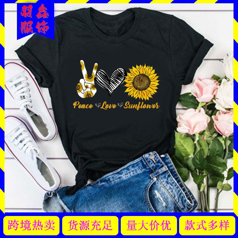 wish Love and Peace Peace Love sunshine Sunflower Short Sleeve T-Shirt - Image 2
