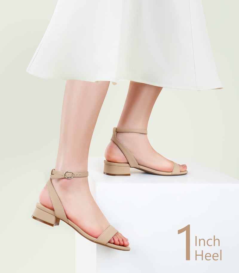 Ankis Nude White Black Women Sandals Gold Silver Comfortable Strappy Open Toe Sandals for Women Dressy Summer 1 Inch Low Block Clear Pink Taupe Heel Flat Adjustable Ankle Strap Wide Available Shoes - Image 4