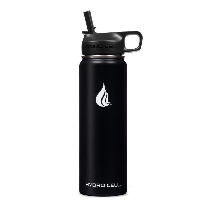 HYDRO CELL Stainless Steel Insulated Water Bottle with Straw - For Cold & Hot Drinks - Metal Vacuum Flask with Screw Cap and Modern Leakproof Sport Thermos for Adults (Black 24oz) - Image 2