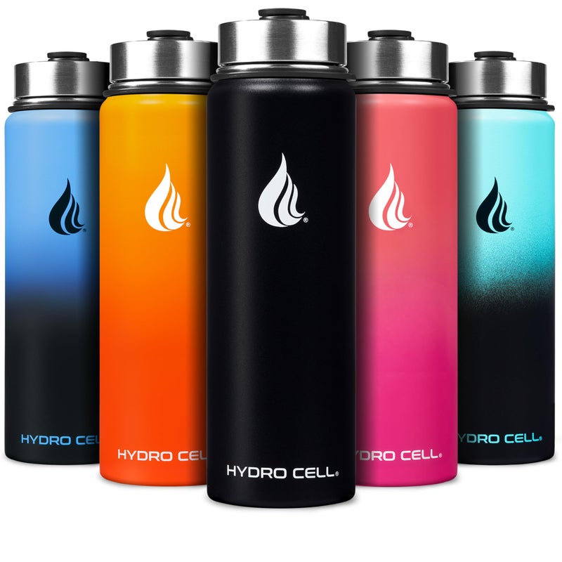 HYDRO CELL Stainless Steel Insulated Water Bottle with Straw - For Cold & Hot Drinks - Metal Vacuum Flask with Screw Cap and Modern Leakproof Sport Thermos for Adults (Black 24oz) - Image 1