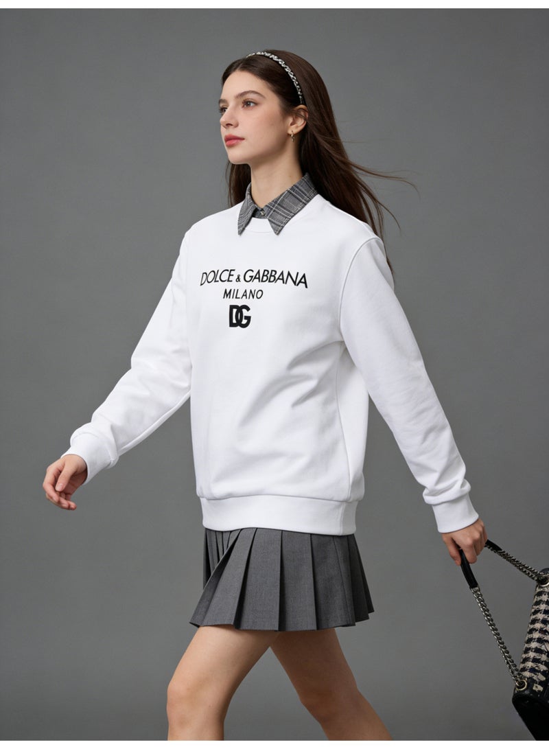 D&G Women's White D&G Round Neck Sweatshirt - Classic Logo Pattern Pullover, Loose Casual Version, Suitable for Luxury Casual Wearing - Image 5