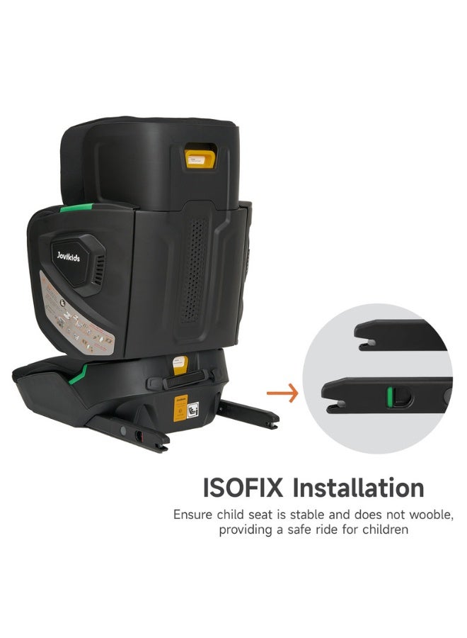 Jovikids Rober I-Size Booster Seat 100–150 Cm (3–12 Years) Isofix+Foldable Adjustable Heightandwidth Ece R129/E4 Certified Cabin Size Portable And Travel-Friendly Removable And Washable Cover Black - Image 3