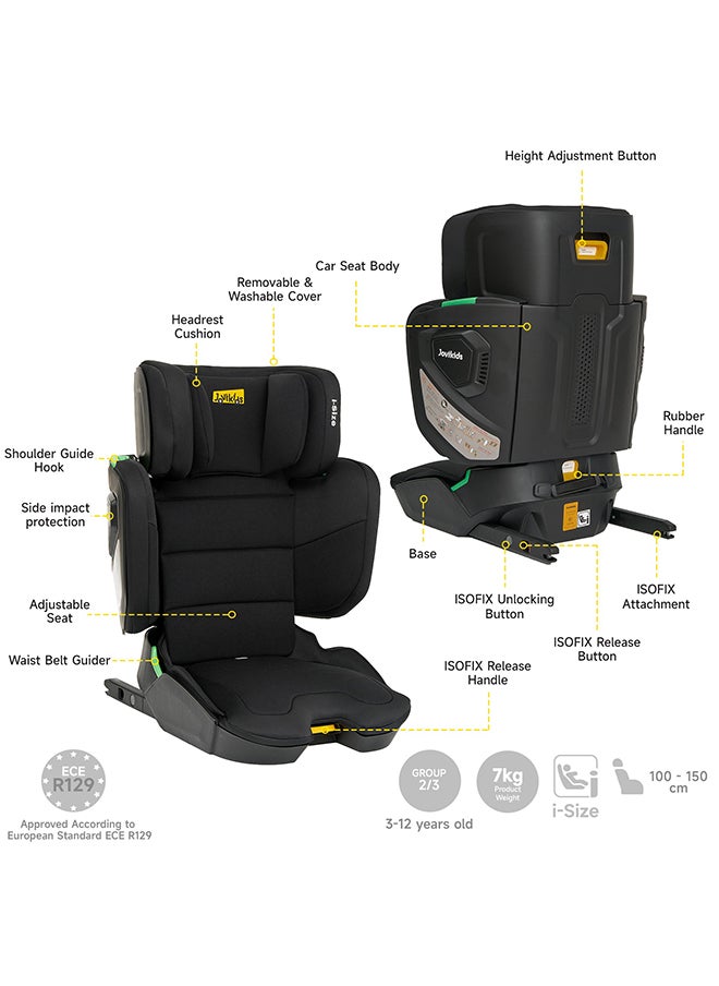Jovikids - Cabin Size Portable Rober i-Size Booster Seat With ISOFIX, 100 - 150 CM (Approx. 3 To 12 Years), Adjustbale Height And Width, Compact And Folding, ECE R129, Black - Image 1