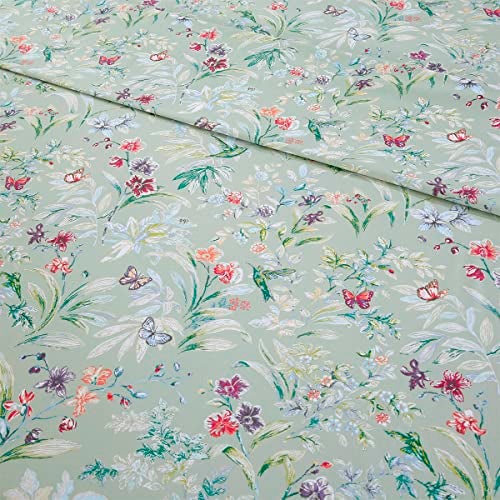 URBONUR Garden Floral Sheets Set Sage Green 4Pcs Full Size, Egyptian Cotton Silky Cooling Bed Sheets Set, Wrinkle Resistant Deep Pocket 16 Inches (Full, Green Leaves Butterfly & Floral) - Image 3
