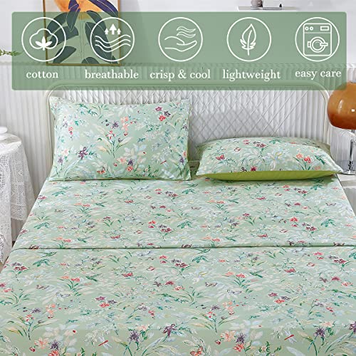 URBONUR Garden Floral Sheets Set Sage Green 4Pcs Full Size, Egyptian Cotton Silky Cooling Bed Sheets Set, Wrinkle Resistant Deep Pocket 16 Inches (Full, Green Leaves Butterfly & Floral) - Image 4