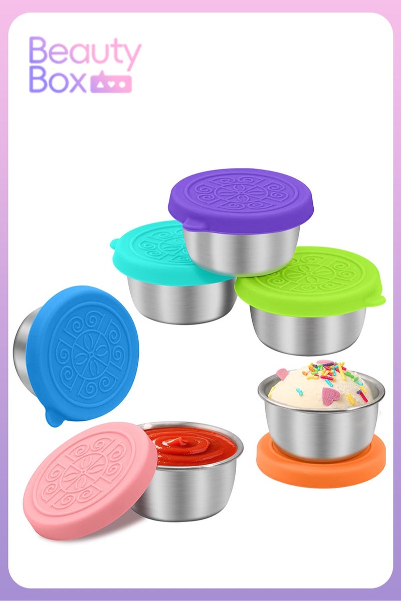 Beautybox 6pcs 50ml Salad Dressing Container to Go, Leakproof Reusable Stainless Steel Small Container with Lid,Sauce Containers for Lunch box, Picnics, Travel, Office and Meal Prep - Image 1