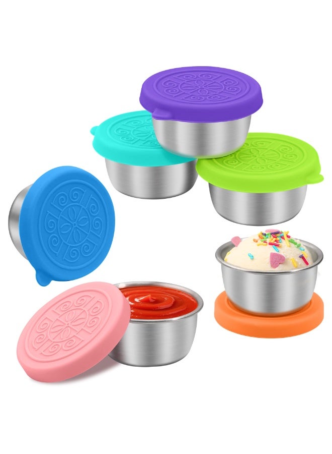 6 عبوات صلصة سلطة سعة 50 مل للسفر، عبوات صغيرة من الفولاذ المقاوم للصدأ قابلة لإعادة الاستخدام ومانعة للتسرب مع غطاء، عبوات صلصة لعلبة الغداء والنزهات والسفر والمكتب وإعداد الوجبات - Image 1