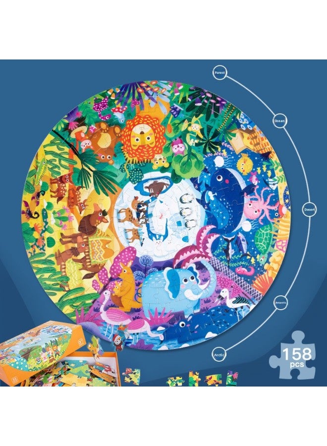 Advanced Round Animal Traffic Dinosaur Ocean Scene Puzzle Children's Early Education Cartoon Creative Toys-Color:Ocean World 158 Pieces  - Image 5
